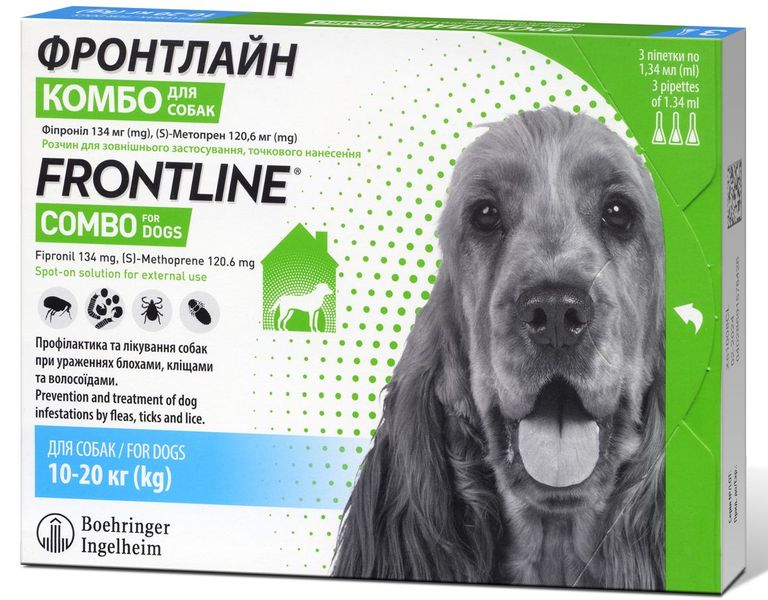 Фронтлайн Комбо Frontline Combo капли от блох и клещей для собак весом от 10 до 20 кг, 3 пипетки 263 фото