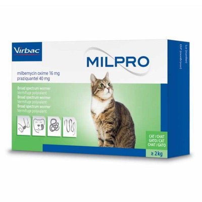 Мілпро Virbac Milpro таблетки від глистів для кішок вагою понад 2 кг, 4 пігулки 4139 фото