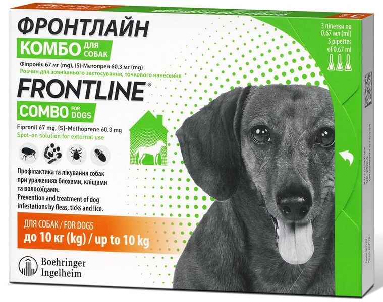 Фронтлайн Комбо Frontline Combo капли от блох и клещей для собак весом от 2 до 10 кг, 3 пипетки 724 фото