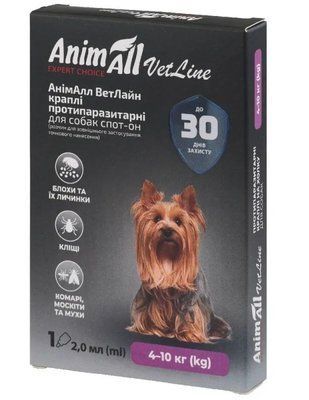 Анимал AnimAll VetLine Spot-on капли от блох и клещей для собак весом от 4 до 10 кг, 1 пипетка х 2 мл 1124 фото