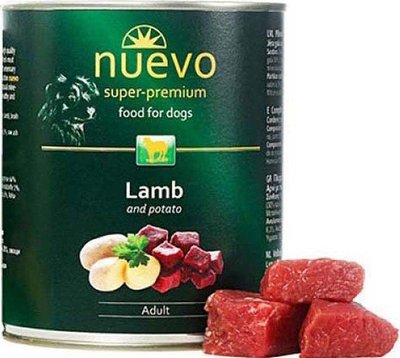 Нуево 800 гр Nuevo Dog Adult Lamb & Potato влажный корм с ягненком и картофелем для собак, упаковка 6 банок (95011) 4738 фото