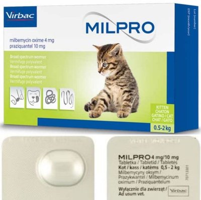 Мілпро Virbac Milpro таблетки від глистів для кошенят і малих порід кішок вагою від 0,5 до 2 кг, 1 таблетка 4136 фото