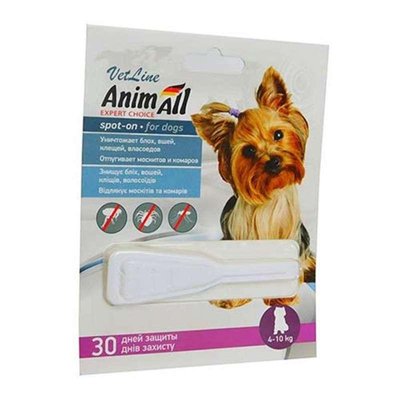 Анімал AnimAll VetLine Spot-on краплі від бліх та кліщів для собак вагою від 4 до 10 кг, 1 піпетка х 2 мл 1124 фото