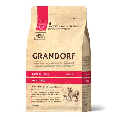 Grandorf Lamb & Rice Adult Indoor Cat ягня, індичка та рис, сухий корм для дорослих кішок, 400 гр (7013) 5897 фото