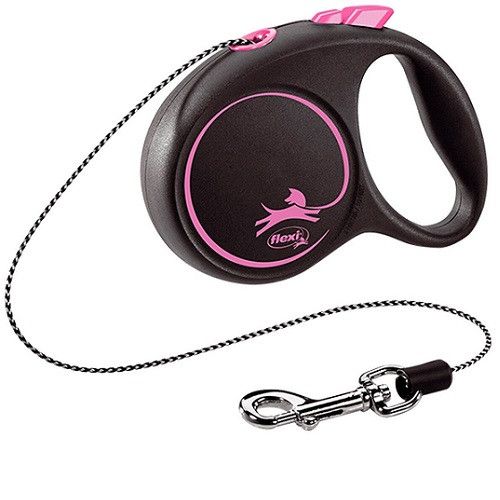Поводок рулетка Flexi Black Design M, для собак весом до 20 кг, трос 5 метров, цвет розовый 4330 фото
