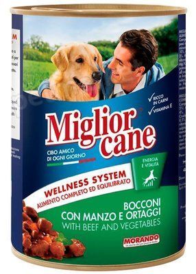 Морандо Morando MigliorCane Wellness System Beef шматочки яловичини і овочі в соусі, вологий корм для собак, 6 консервів по 405 гр 15662 фото