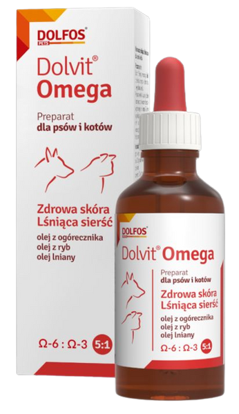 Долвіт Омега Долфос Dolvit Omega Dolfos рідка вітамінна добавка з Омега-3 І Омега-6 для вовни і шкіри кішок і собак, 50 мл 604 фото