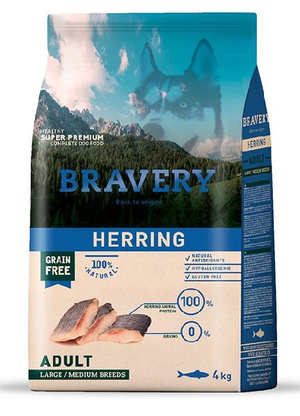 Бравери Bravery Herring Adult Dog Large & Medium сухой корм с сельдью для собак средних и крупных пород, 4 кг (0616) 6519 фото