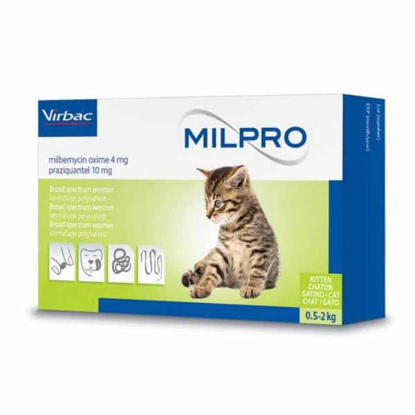 Милпро Virbac Milpro таблетки от глистов для котят и малых пород кошек весом от 0,5 до 2 кг, 4 таблетки 4137 фото
