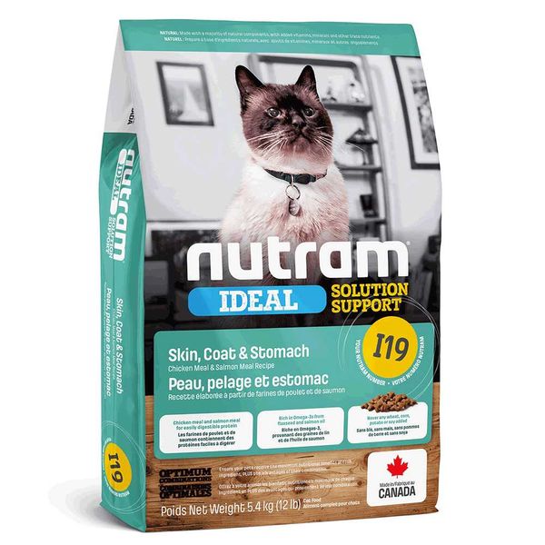 Нутрам I19 Nutram Ideal SS Skin Coat Stomach сухой корм для кошек с проблемами кожи, шерсти, желудка, 5,4 кг (I19_(5.4kg) 6414 фото