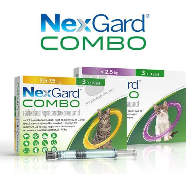 НексГард Комбо S NexGard Combo S краплі від глистів, бліх, кліщів для котів до 2,5 кг, 3 піпетки 5075 фото