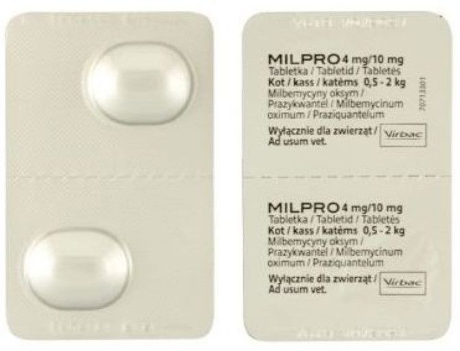 Милпро Virbac Milpro таблетки от глистов для котят и малых пород кошек весом от 0,5 до 2 кг, 4 таблетки 4137 фото