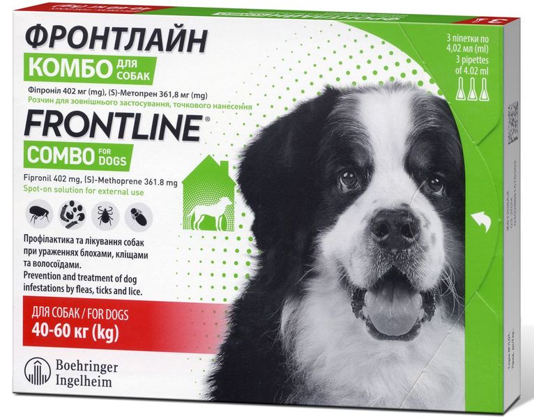 Фронтлайн Комбо Frontline Combo капли от блох и клещей для собак весом от 40 до 60 кг, 3 пипетки 83 фото
