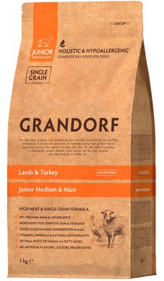 Grandorf Lamb & Rice Junior All Breed ягня і рис, сухий корм для цуценят усіх порід з 4 місяців, 1 кг (7044) 5877 фото