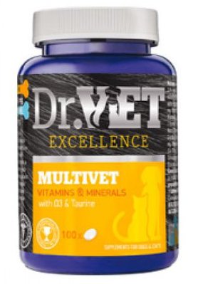 Мультівет Dr.Vet Multivet вітамінно-мінеральна добавка з амінокислотами для собак і котів, 100 таблеток (1-110821) 6705 фото
