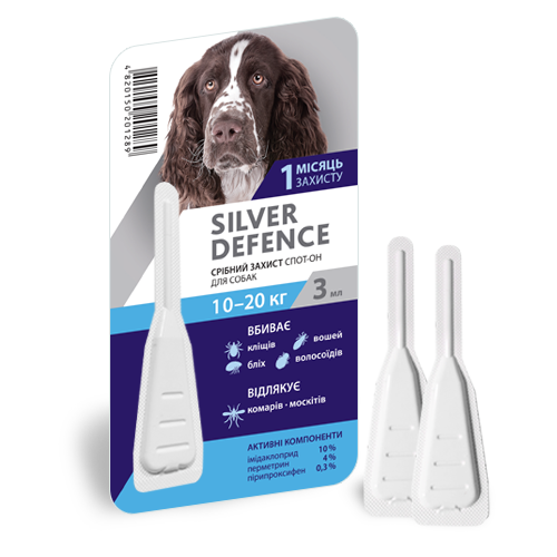 Срібний захист для собак 10-20 кг Silver Defence краплі на холку від бліх, кліщів, 1 піпетка 69 фото