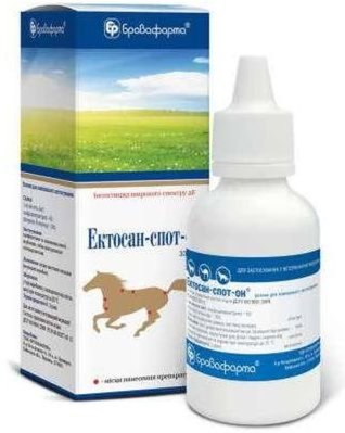 Эктосан-спот-он профилактика и лечение лошадей, верблюдов, собак при поражении эктопаразитами, 33 мл 6065 фото