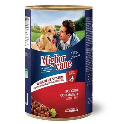 Морандо Morando MigliorCane Wellness System Beef шматочки яловичини в соусі, вологий корм для собак, 6 консервів по 405 гр 15663 фото