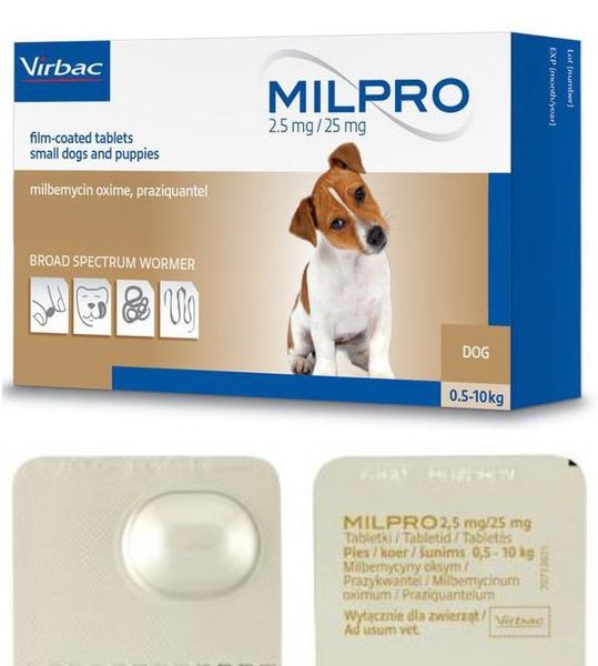 Милпро Virbac Milpro таблетки от глистов для собак весом от 0,5 до 5 кг, 1 таблетка 1304 фото