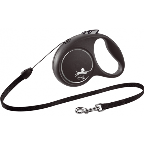 Поводок рулетка Flexi Black Design M, для собак весом до 20 кг, трос 5 метров, цвет серебристый 4332 фото