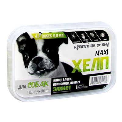 Максі Хелп краплі від бліх, отодектозу, корости для собак від 2 до 10 кг, 4 піпетки 4876 фото