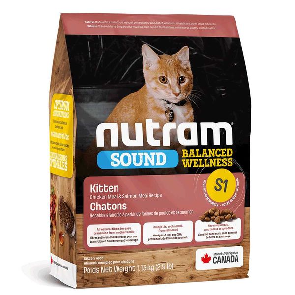Нутрам Nutram S1 Sound Balanced Wellness Kitten сухой корм холистик с курицей и лососем для котят, 1,13 кг (S1_(1,13kg)) 6366 фото