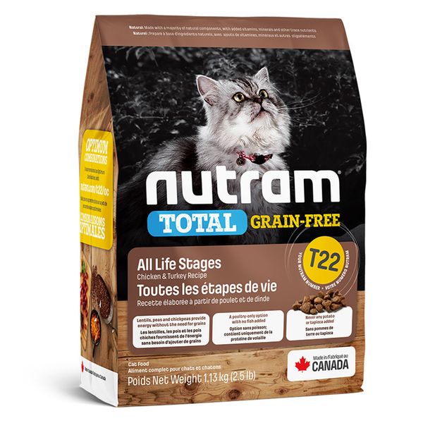 Нутрам Nutram T22 Total GF All Life Stages Chiсken & Turkey сухой корм с курицей и индейкой для кошек, 1,13 кг (T22_(1,13kg) 6416 фото