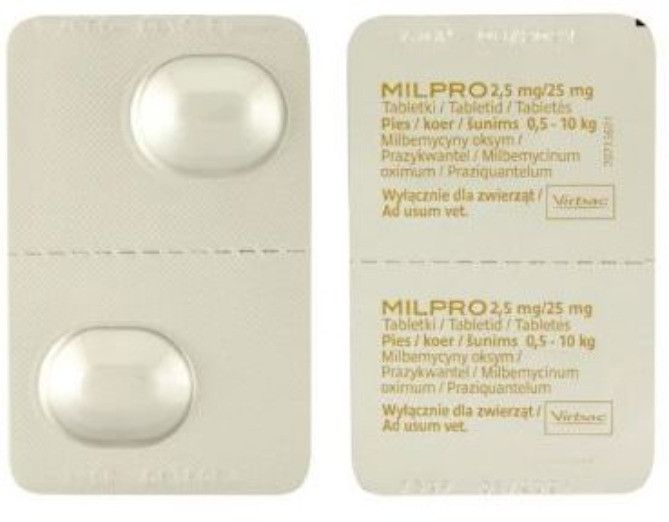 Мілпро Virbac Milpro таблетки від глистів для собак вагою від 0,5 до 5 кг, 4 пігулки 4141 фото