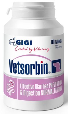 Ветсорбін Gigi Vetsorbin адсорбент для нормалізації роботи кишечника у собак вагою більше 10 кг, 80 таблеток 4919 фото