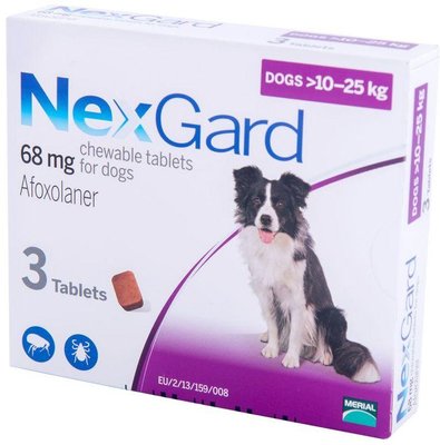 Нексгард Nexgard для собак 10 - 25 кг таблетки від бліх і кліщів, 1 таблетка 439 фото