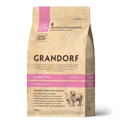 Grandorf Lamb & Turkey Kitten ягня, індичка та рис, гіпоалергенний сухий корм для кошенят, 400 гр (9016) 5901 фото