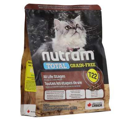Нутрам Nutram T22 Total GF All Life Stages Сhicken & Turkey сухий корм з куркою та індичкою для котів, 340 гр (T22_(340g) 6417 фото
