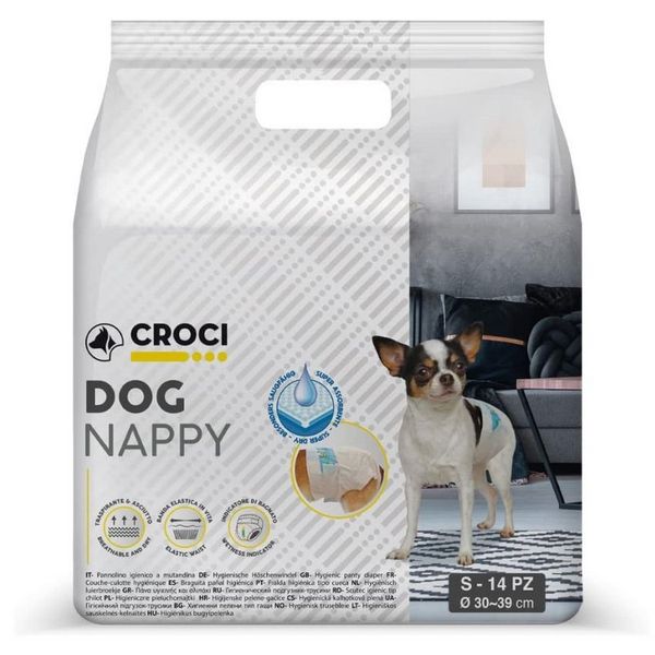 Подгузники Croci Dog Nappy S для собак весом 2 - 3 кг, обхват талии 30 - 39 см, 14 подгузников (C6020380) 6777 фото