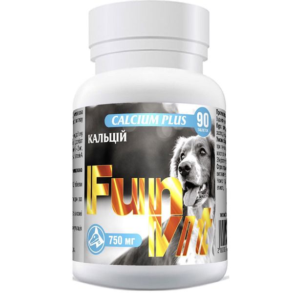 Вітаміни ФанВіт Кальціум Плюс FunVit Calcium Plus кальцій, молочний протеїн для цуценят і собак, 90 таблеток 7519 фото