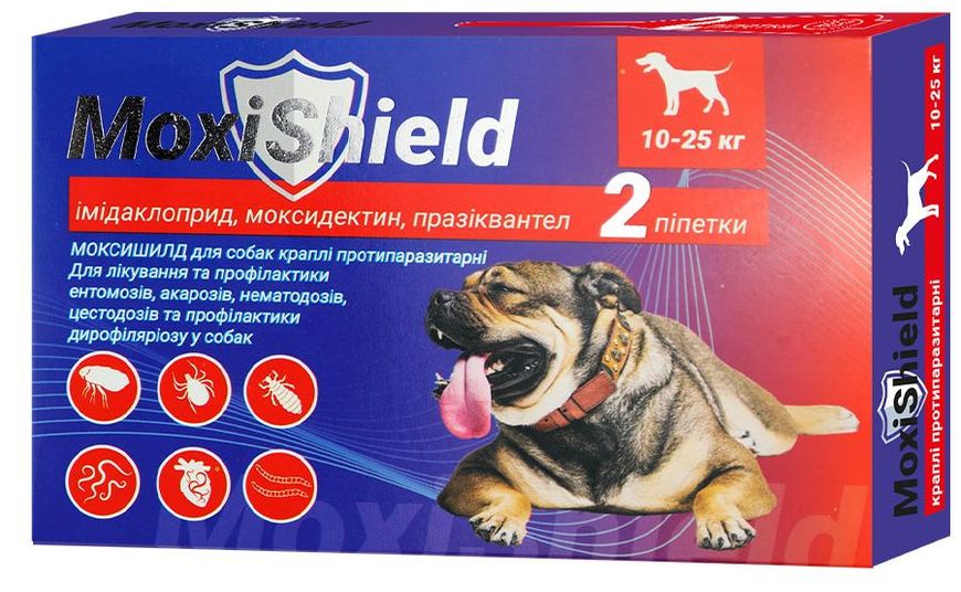 Капли Моксишилд MoxiShield от блох, клещей и глистов для собак весом от 10 до 25 кг, 2 пипетки (M-818) 6267 фото