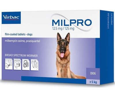 Мілпро Virbac Milpro таблетки від глистів для собак вагою від 5 до 25 кг, 4 пігулки 1303 фото
