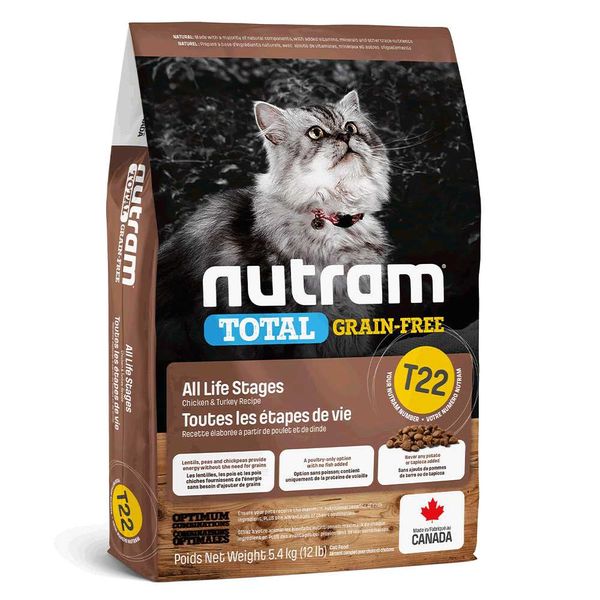 Нутрам Nutram T22 Total GF All Life Stages Chiсken & Turkey сухой корм с курицей и индейкой для кошек, 5,4 кг (T22_(5.4kg) 6418 фото