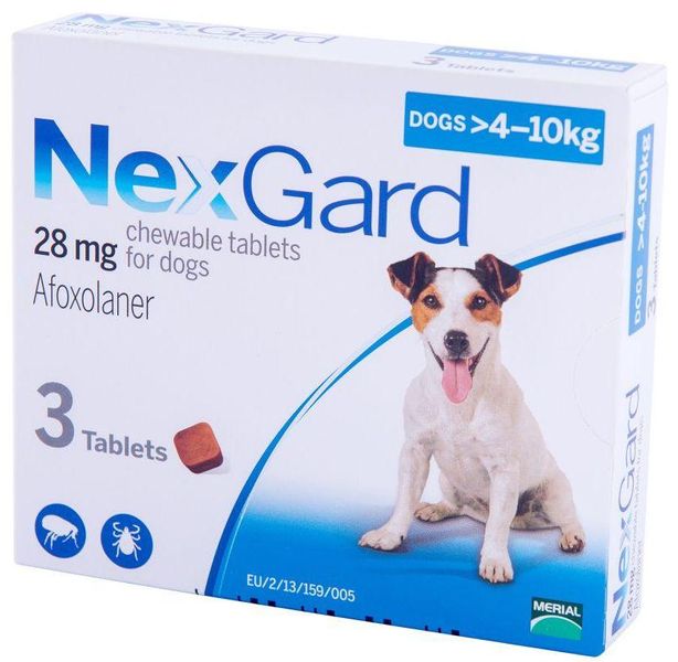Нексгард Nexgard для собак 4-10 кг таблетки от блох и клещей, 1 таблетка 73 фото