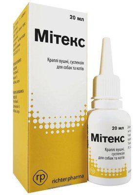 Митекс Mitex ушные капли для лечения отитов у кошек и собак, суспензия 20 мл ( Аналог Суролана ) 4006 фото