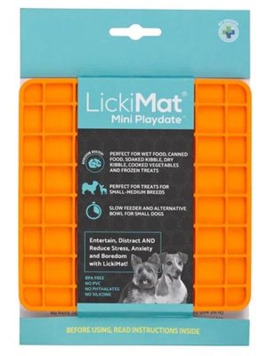 LickiMat Dog Mini Playdate Orange коврик для медленного кормления маленьких собак и кошек, оранжевый (LM9101OR-DR) 7789 фото