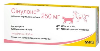 Сінулокс 250 мг Synulox противоінфекційний препарат для кішок і собак, 10 таблеток 74 фото
