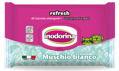 Inodorina Salvietta Refresh Muschio Bianco серветки з ароматом мускусу для котів та собак, 40 серветок 5747 фото