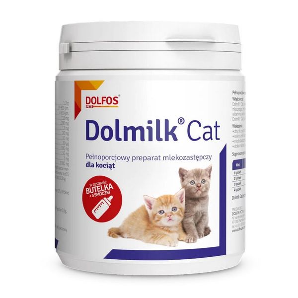 Долмилк Кэт Dolfos Dolmilk Cat заменитель материнского молока для котят, 200 гр, бутылочка с соской внутри 602 фото