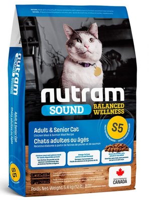 Нутрам Nutram S5 Sound BW Adult & Senior Cat сухий корм для дорослих і літніх котів із проблемами сечовипускання, 5,4 кг (S5_(5.4kg) 6371 фото