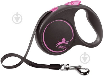 Повідець рулетка Flexi Black Design S, для собак вагою до 15 кг, стрічка 5 метрів, колір рожевий 5851 фото