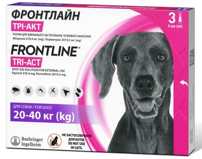 Фронтлайн Трі-Акт для собак 20 - 40 кг Frontline Tri-Аct краплі від кліщів, бліх та комарів, 3 піпетки 955 фото