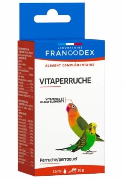 Вітаміни та мікроелементи Francodex Vitaperruche для папуг, 2 пляшки (15 мл + 18 гр) 7156 фото