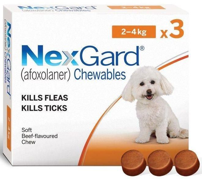 Нексгард Nexgard таблетки от блох и клещей для собак весом от 2 до 4 кг, 3 таблетки 939 фото