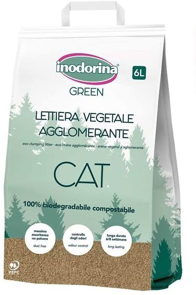 Inodorina Green Lettiera Vegetale Agglomerante Cat наполнитель из овощной фибры для кошачьего туалета, 6 л (1300010001) 5701 фото