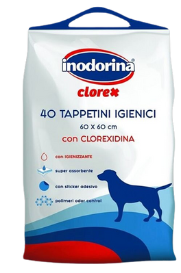 Пелюшки гігієнічні Inodorina Clorex 60*60 см з хлоргексидином для собак, 40 пелюшок 5702 фото